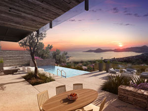 ვილა მთაში, გარეუბანში, ზღვასთან თურქეთში, ბოდრუმში — უძრავი ქონების ყიდვა და მფლო ბელებისგან GEOLN.COM. ფოტო 2