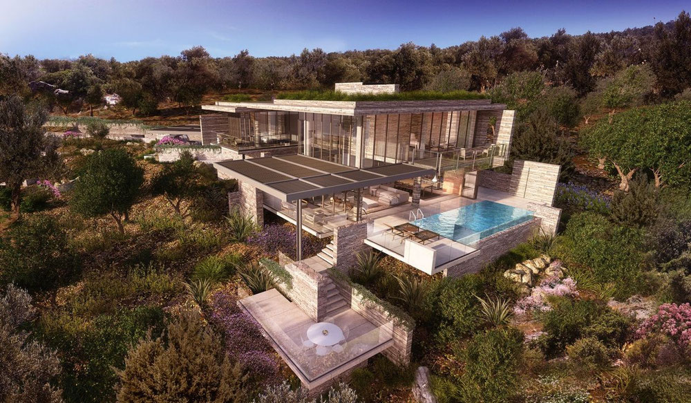 ვილა მთაში, გარეუბანში, ზღვასთან თურქეთში, ბოდრუმში — უძრავი ქონების ყიდვა და მფლო ბელებისგან GEOLN.COM. ფოტო 1