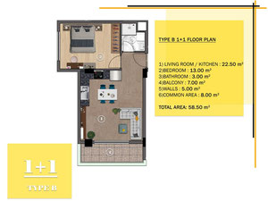 公寓 1 卧室 58 平方米，位于土耳其阿拉尼亚 — 来自开发商和业主的房地产搜索引擎 GEOLN.COM. 照片 20