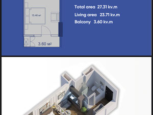 一室公寓，带装修、家具和家电 — 来自开发商和业主的房地产搜索引擎 GEOLN.COM. 照片 6